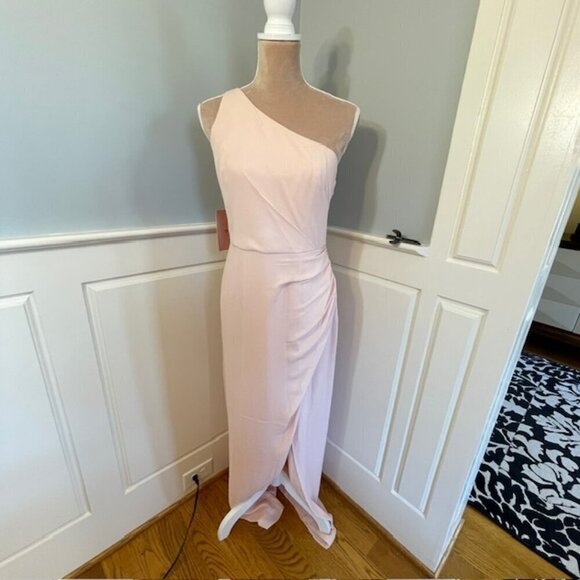 BHLDN Chloe One-Shoulder Side-Slit Georgette Bridesmaid Gown Rose NWT 10 - Picture 2 of 10